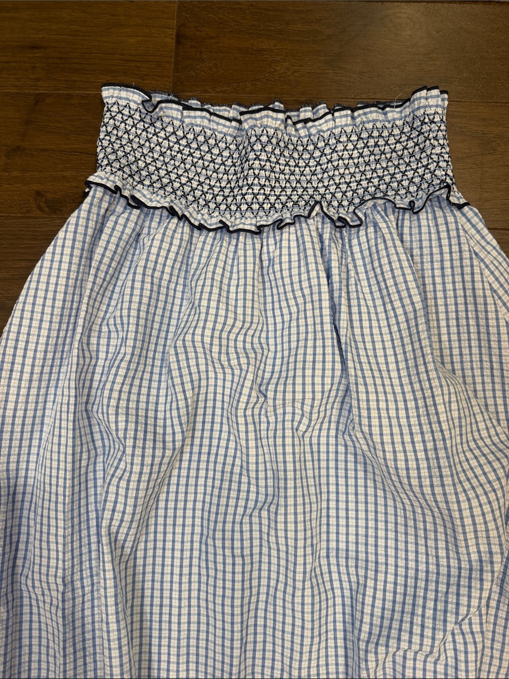 Zara Blue and White Embroidered Smocked Midi Skirt Medium NWT - Picture 3 of 9